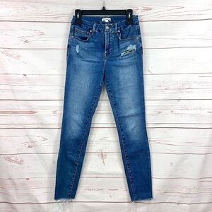 Good American High Rise Skinny Jeans Animal Tiger Print Distressed Pockets 28